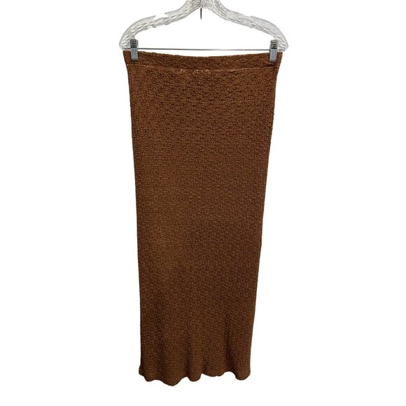 Express Tricot Knit Brown Midi Skirt Textured Design Lining Sz Large - Picture 2 of 9